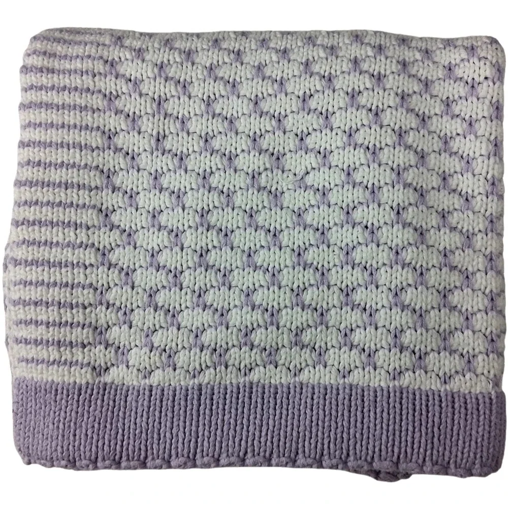 Pottery Barn Kids Honeycomb Purple White Knit‎ Baby Blanket Thick Soft 34x36